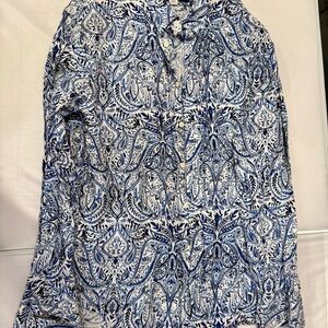Joseph Abboud Men’s Linen Paisley Button Down Shirt Blue Large